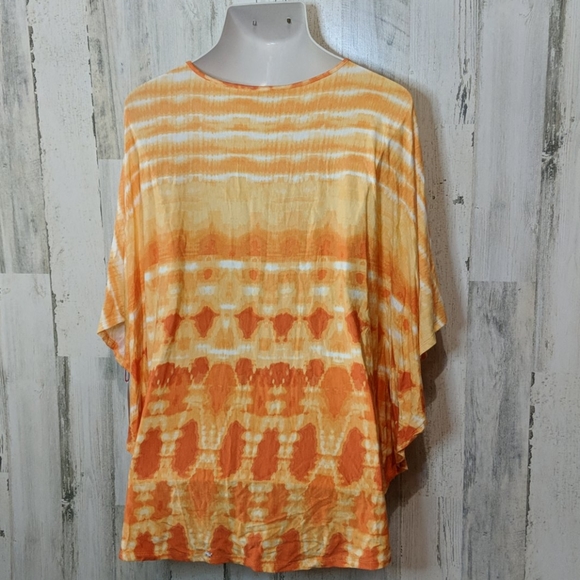RUBY RD Orange Tie Dye Beaded Knit Dolman Career or Casual Top 1X Plus - Picture 10 of 11